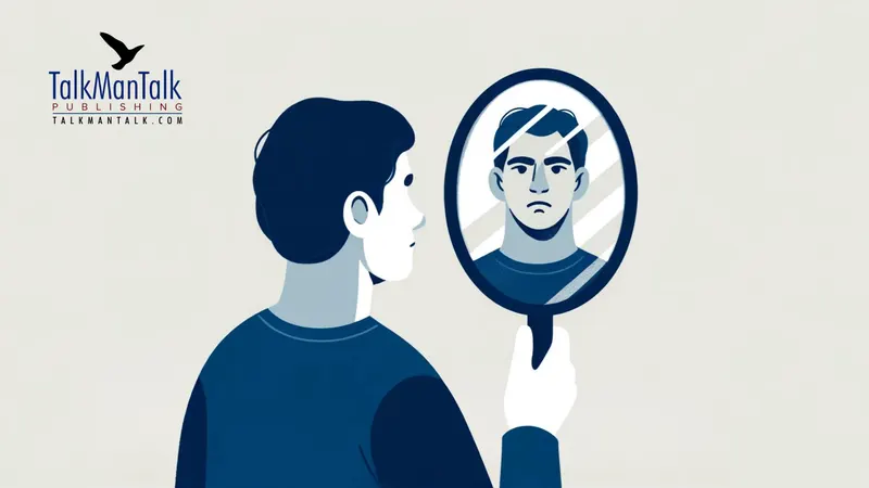 Illustration of a person looking at their reflection in a hand mirror