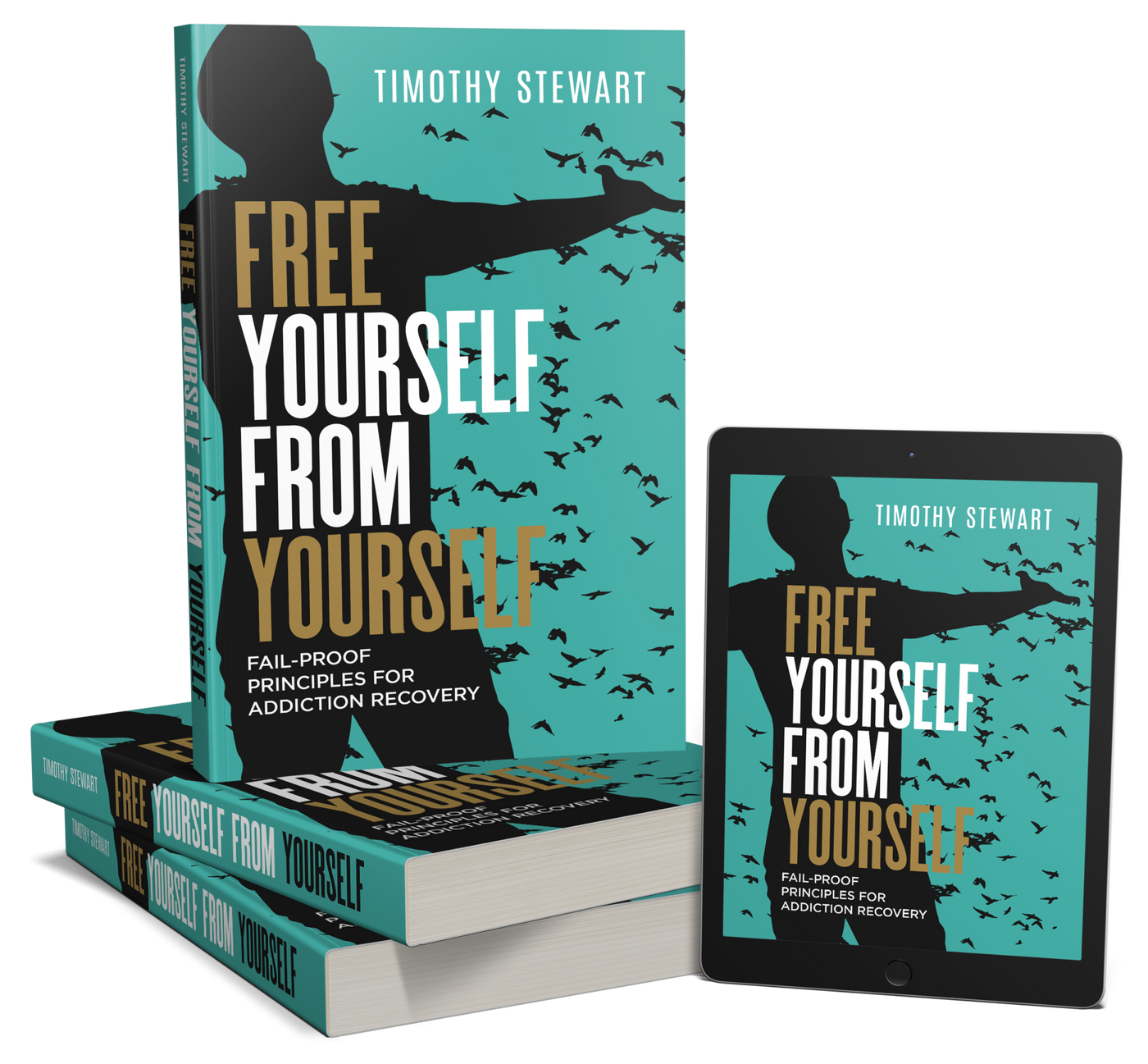 Stacked copies of Free Yourself From Yourself by Timothy Stewart